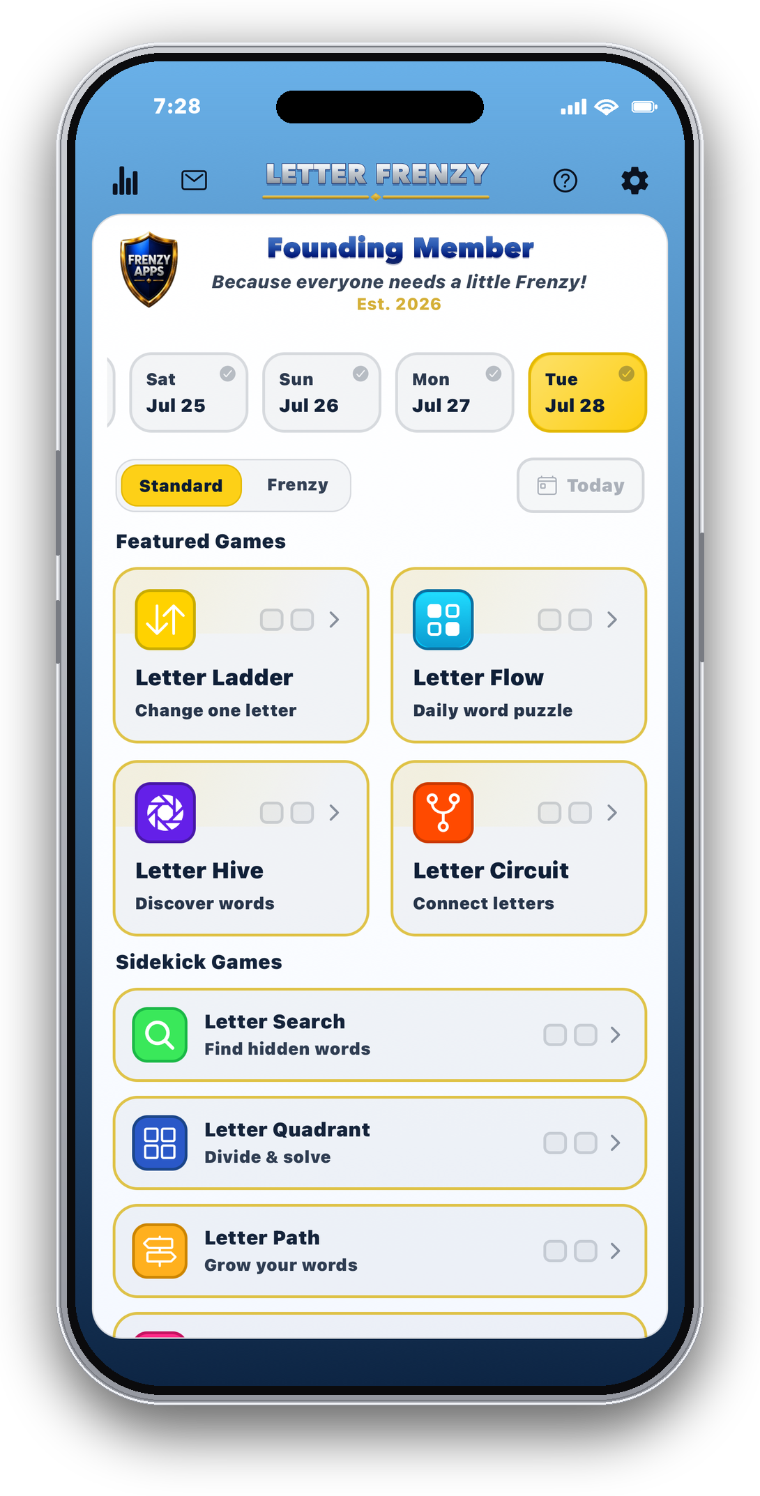 Letter Frenzy home screen