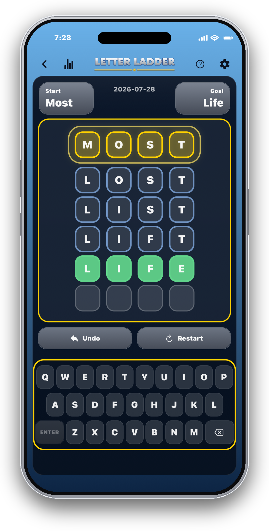 Letter Ladder in Dark Mode